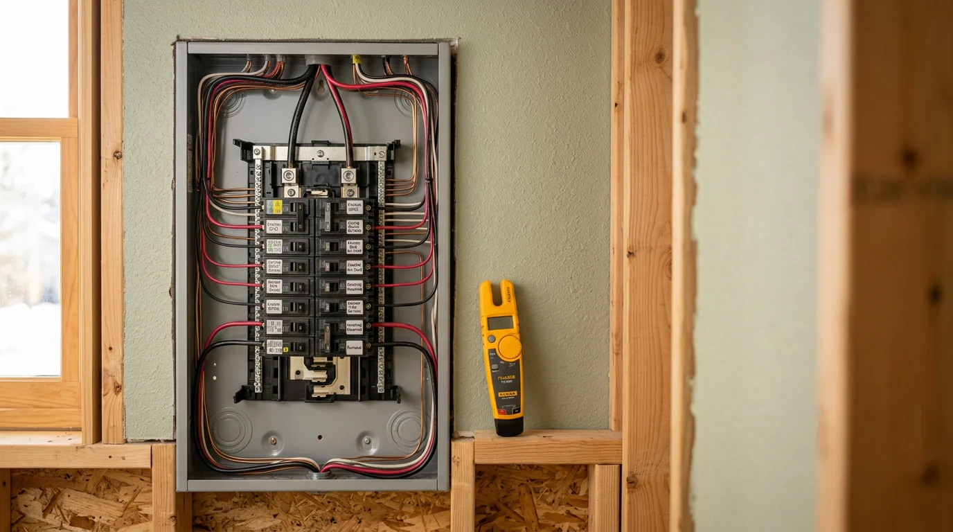 Electrician performing electrical work on residential wiring