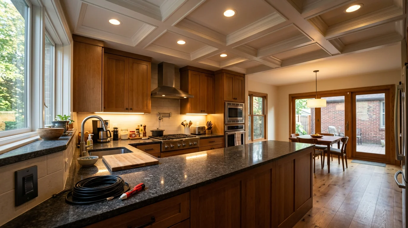 Under-cabinet kitchen lighting installation in a modern home