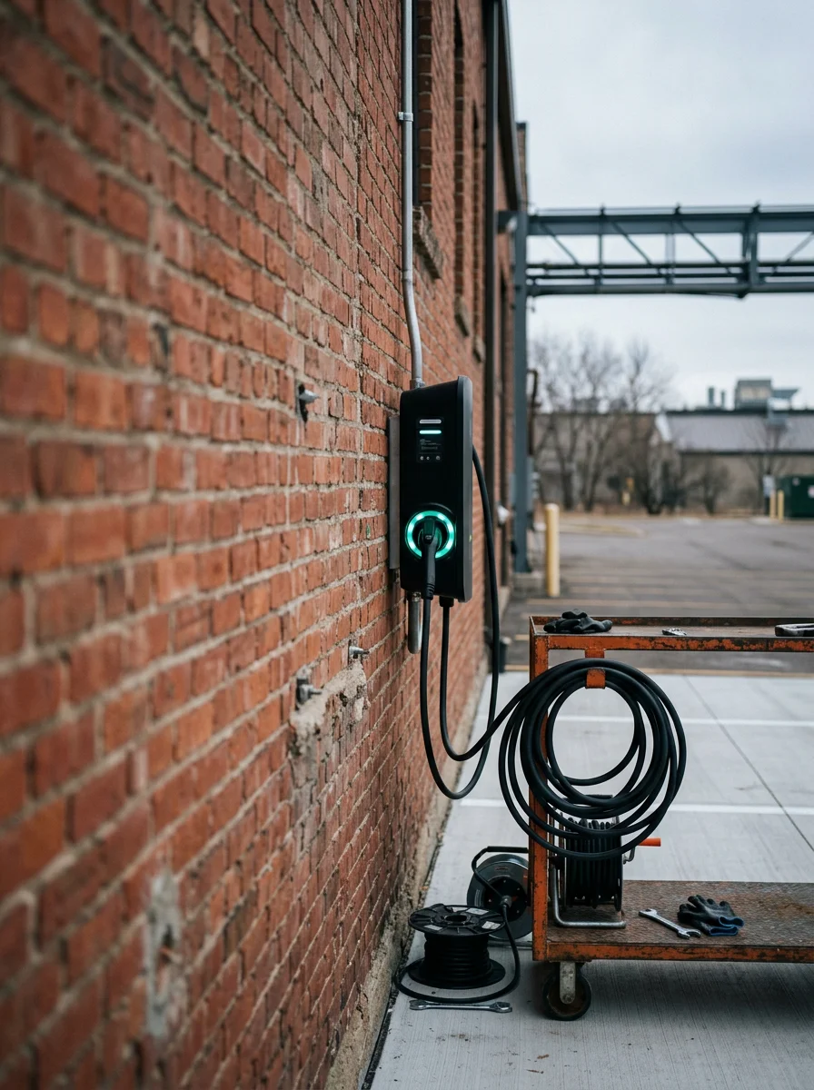 Commercial EV charging station installation at a Blaine business location