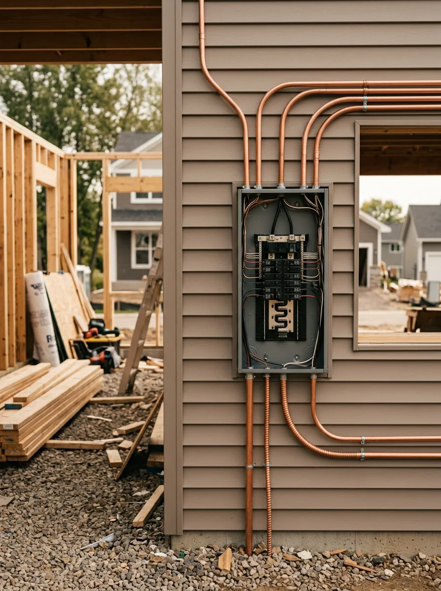 New residential construction in Rosemount with modern electrical service installation